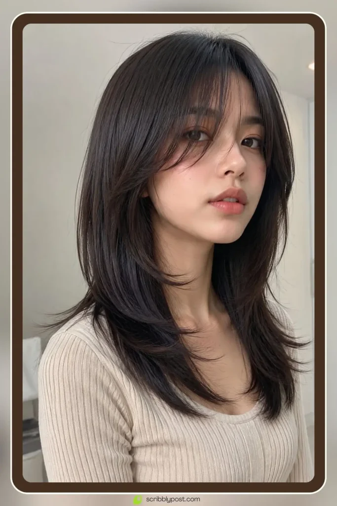 Straight sleek wolf cut with polished choppy layers