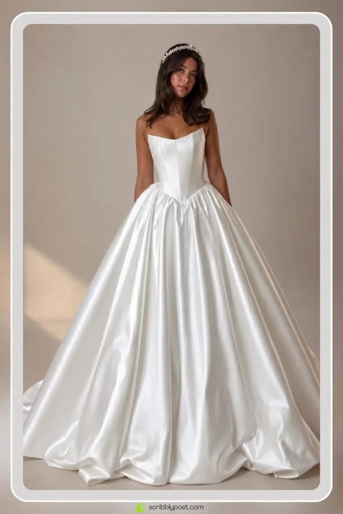 Structured satin ballgown with full dramatic skirt