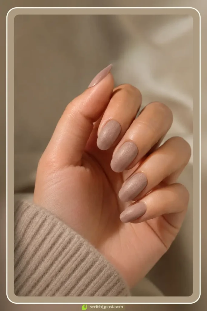 Nude suede velvet nails with matte soft finish