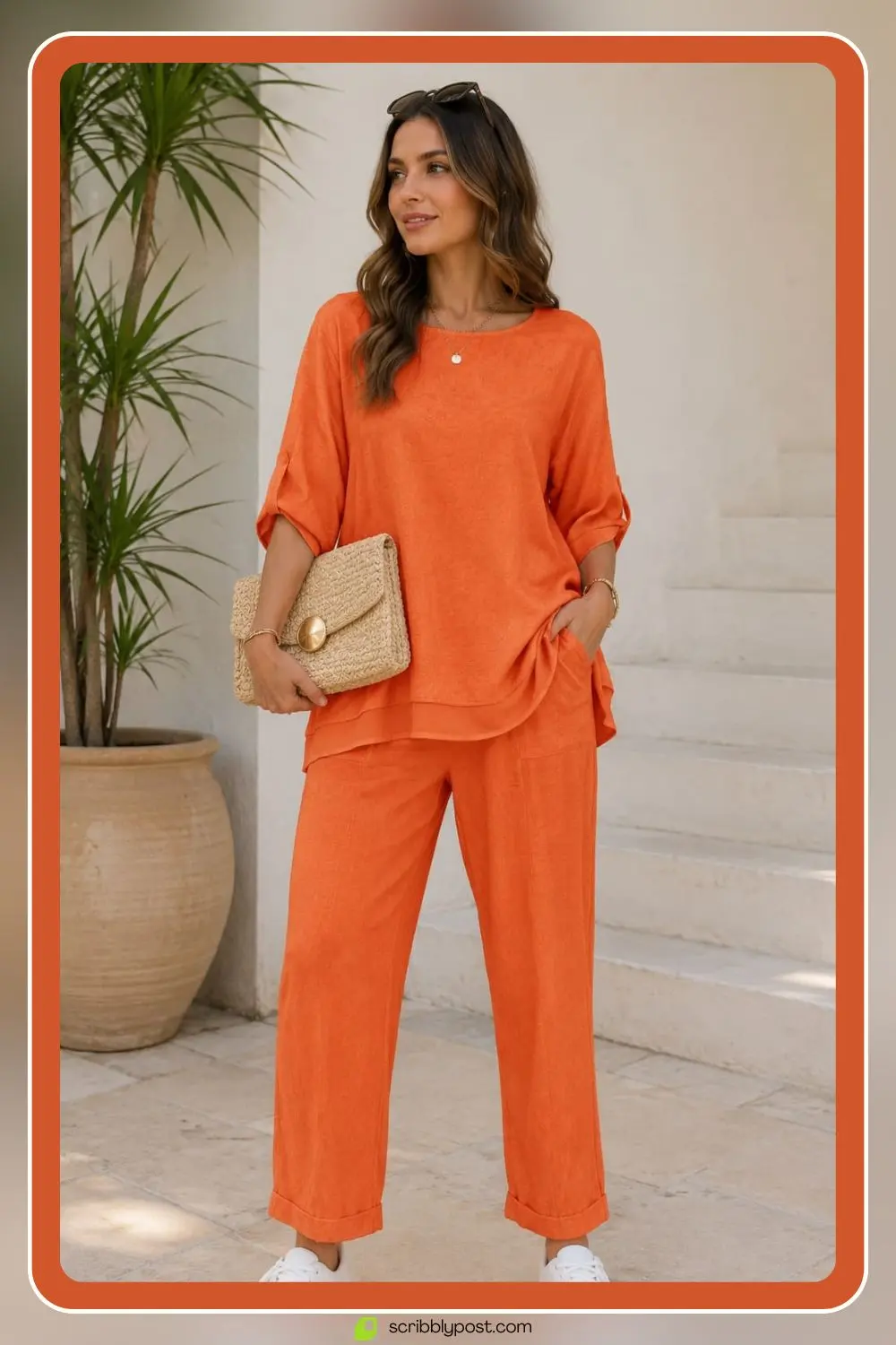 Tangerine matching co-ord set outfit in bold orange