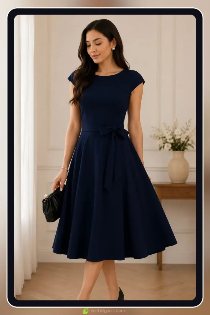 tea length fit and flare dress for a classic vintage-inspired engagement party