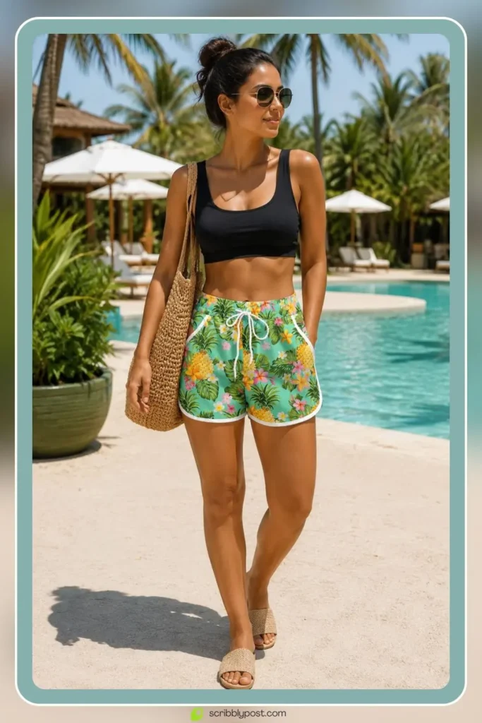 Tropical print shorts outfit matching pants formula