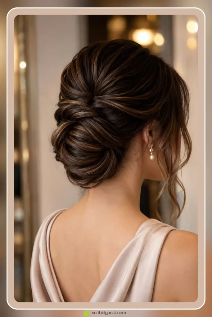Twisted chignon bun hairstyle with romantic soft texture