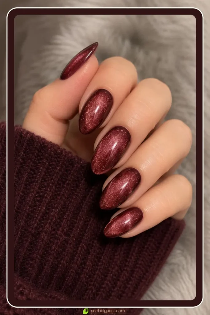 Velvet cat eye nails with soft plush all-over shimmer glow