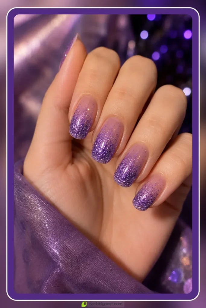 Violet glitter nails with dense sparkle for party set