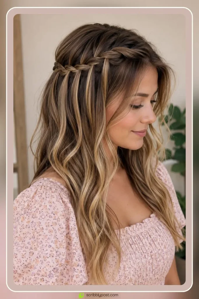Waterfall braid pinning back growing out bangs