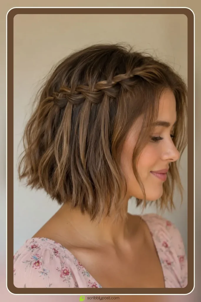 Waterfall braid short hair version on chin length bob