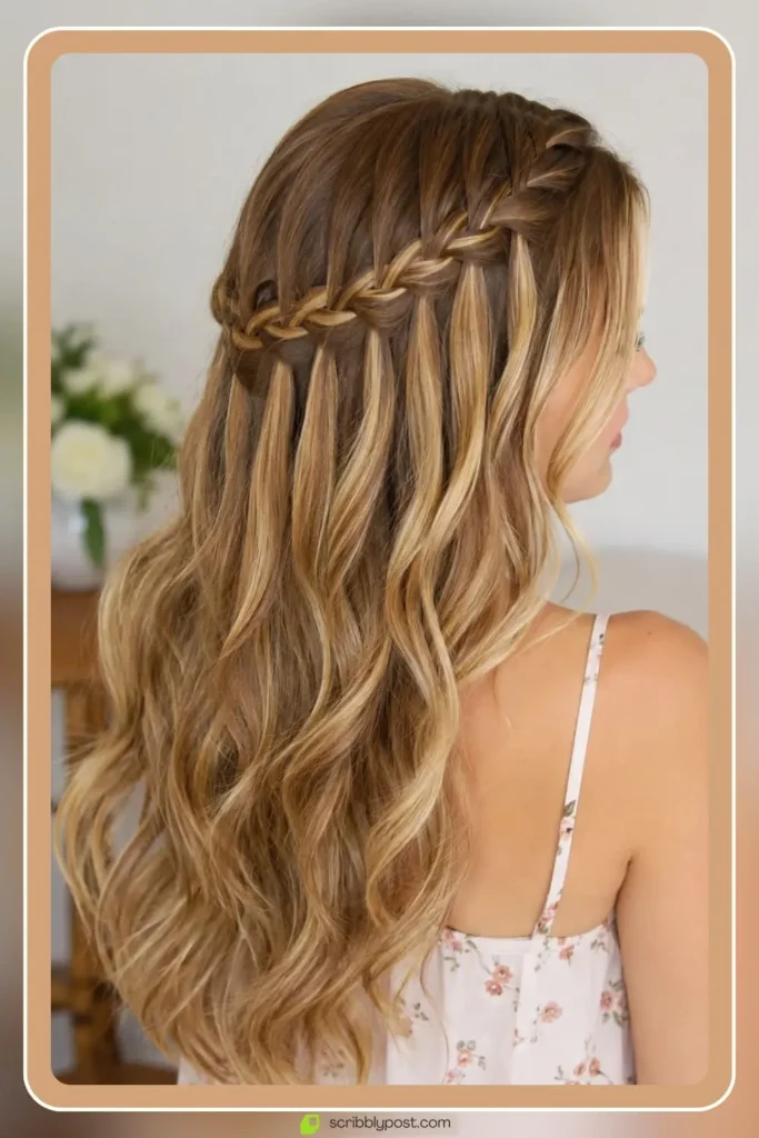 Waterfall french braid hybrid with woven crown line