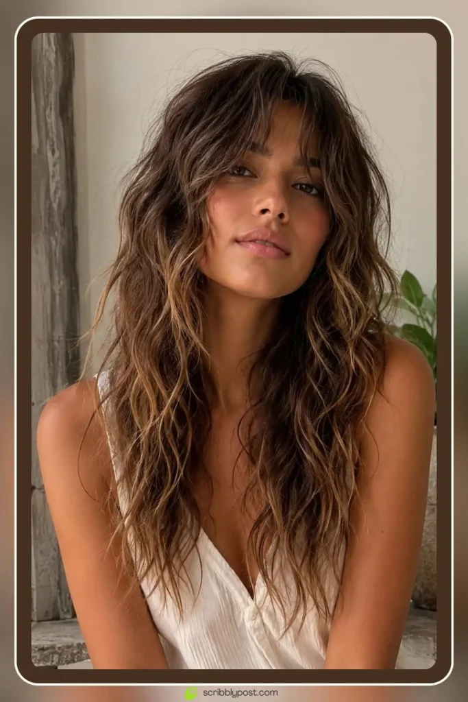 Wavy beach wolf cut with tousled salt spray texture
