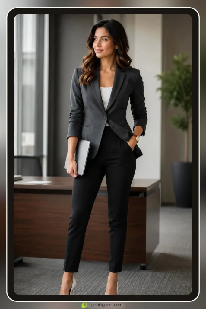 Western business attire staples with suit blazer and trousers