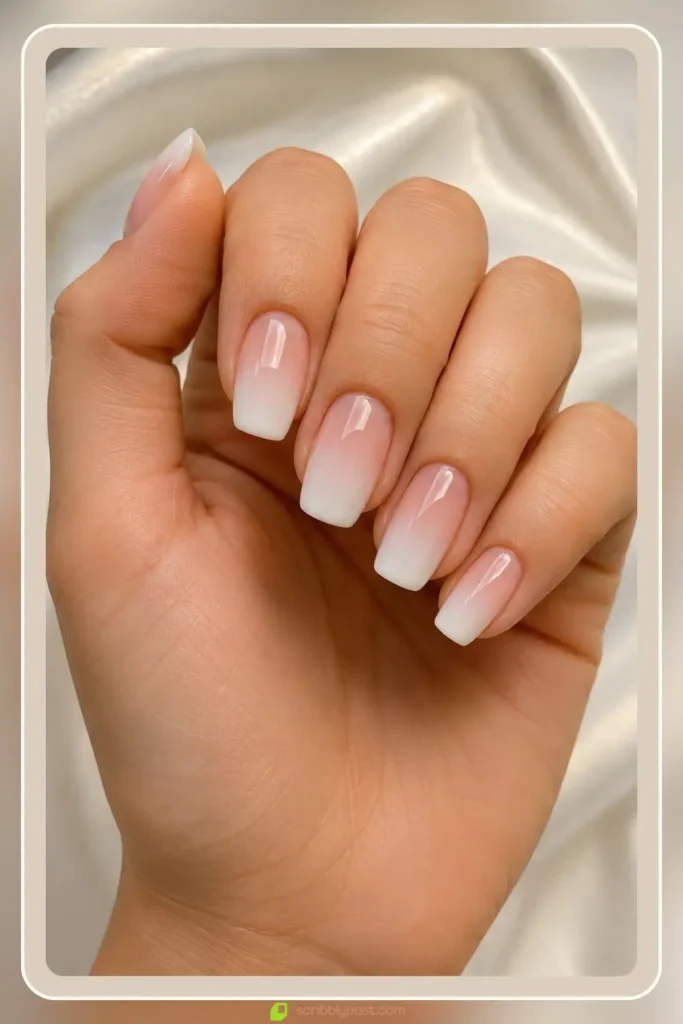 Sheer base to milky white tip white ombre nails clean