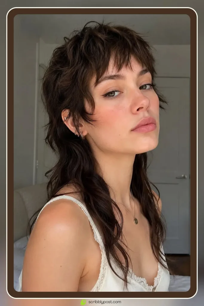 Wolf mullet hairstyle with bold short front and long back