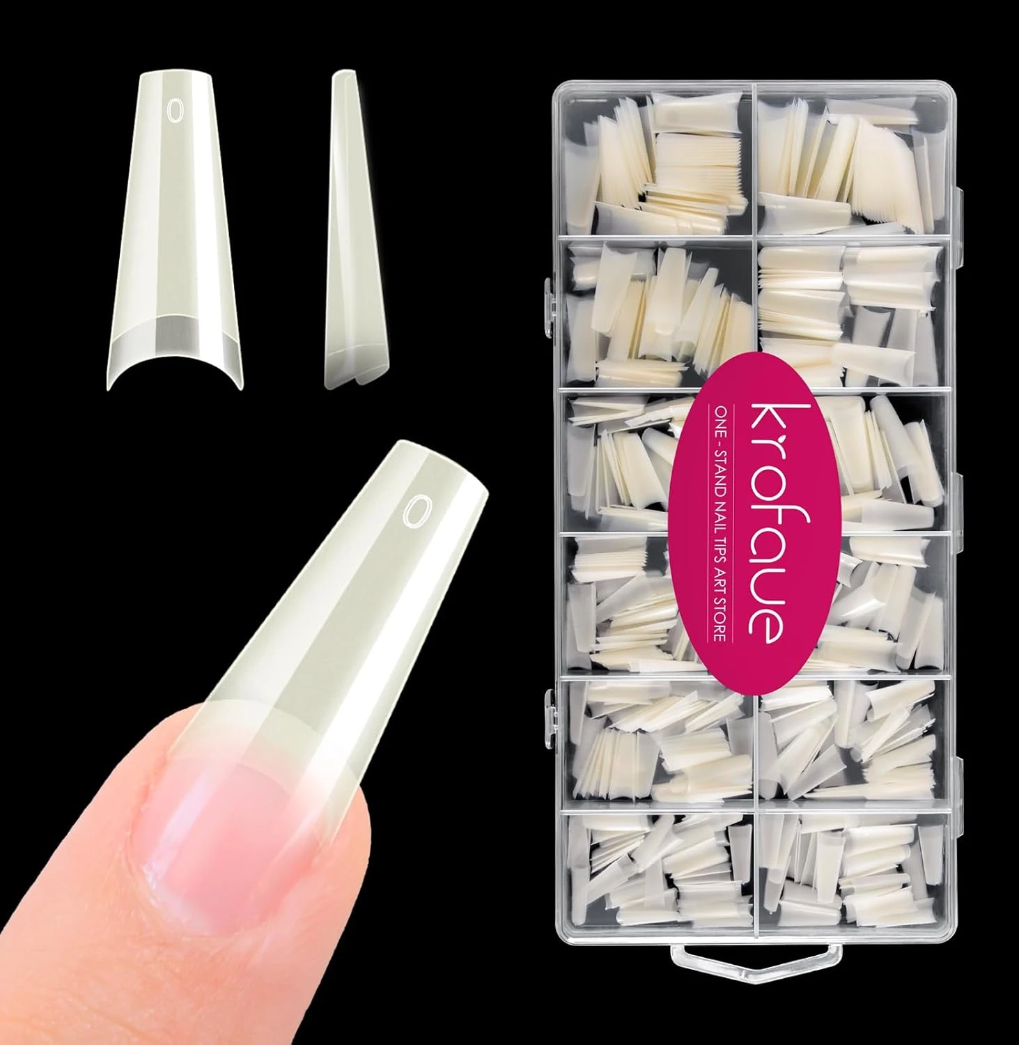 Natural almond shape nail tips for shimmer manicure
