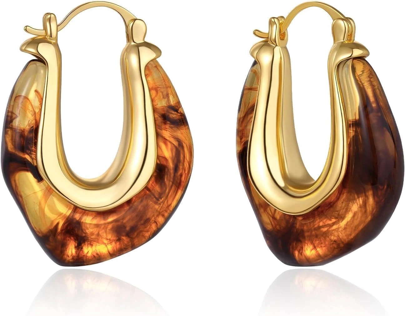 Amber resin earrings for monochrome orange outfit