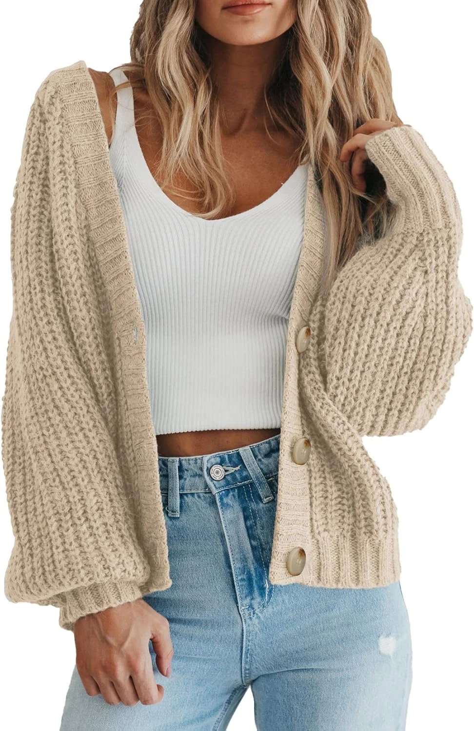Apricot knit cardigan for spring pastel outfit
