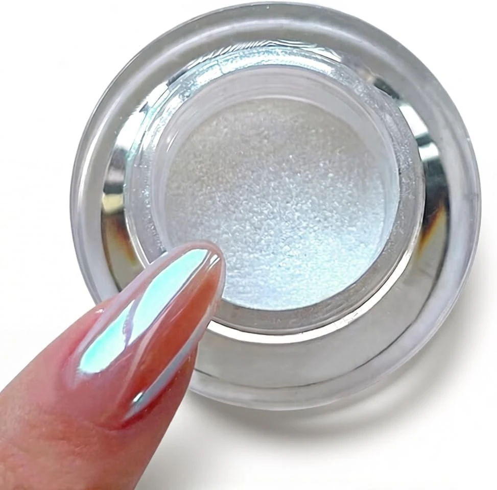 Aurora shimmer nail powder for pearl aura nails glow
