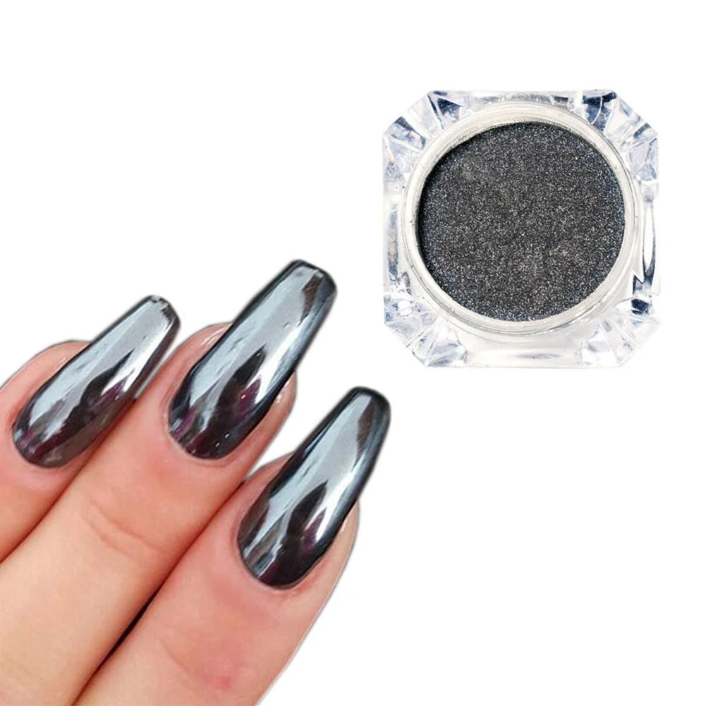 Black chrome mirror powder for gunmetal chrome nails
