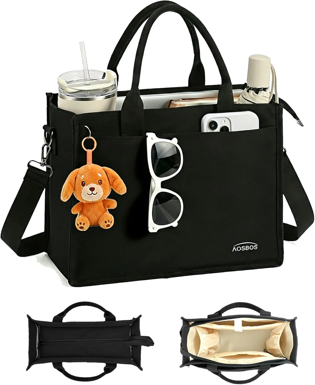 Black structured work tote for office leopard look