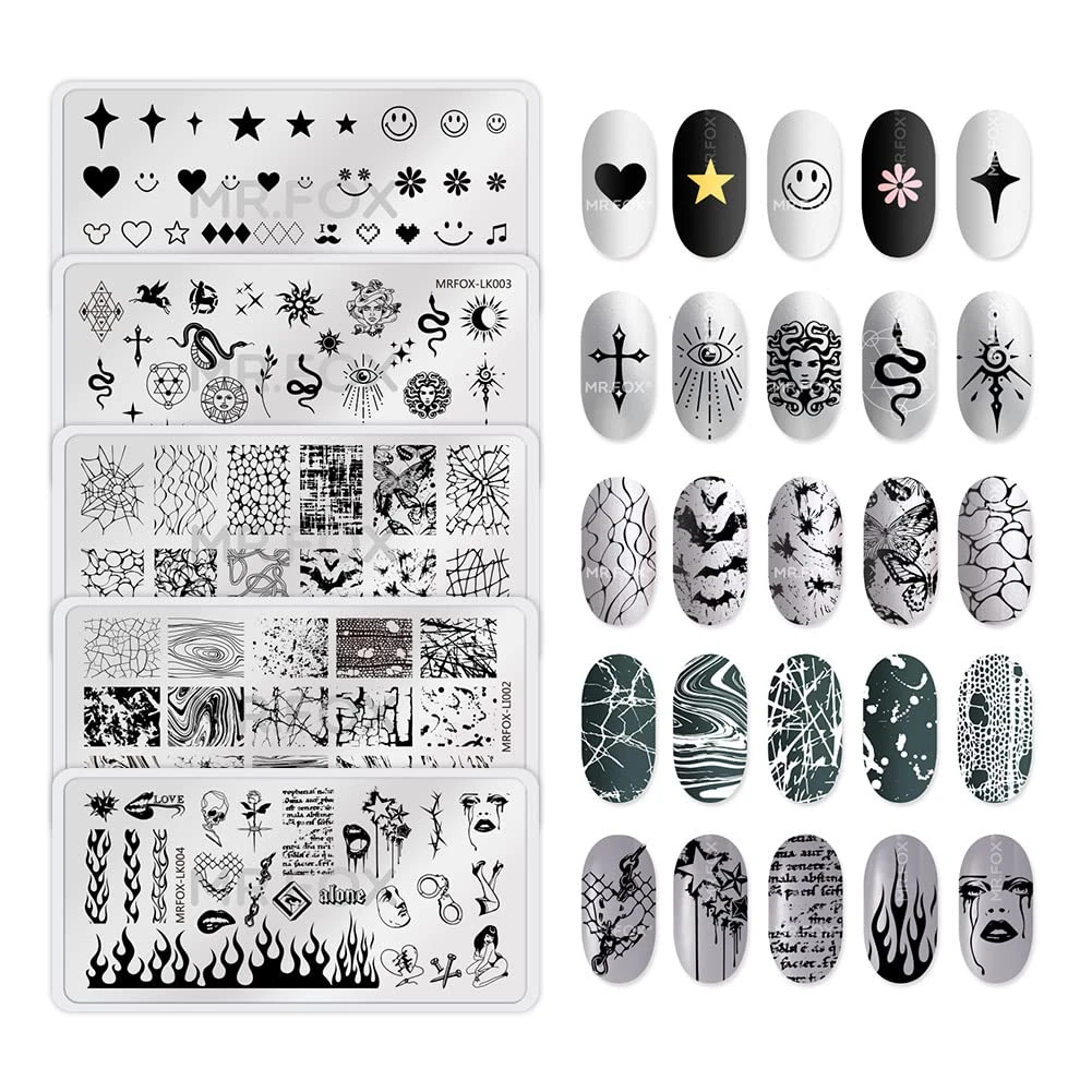 Black web stamping plate for halloween purple nails