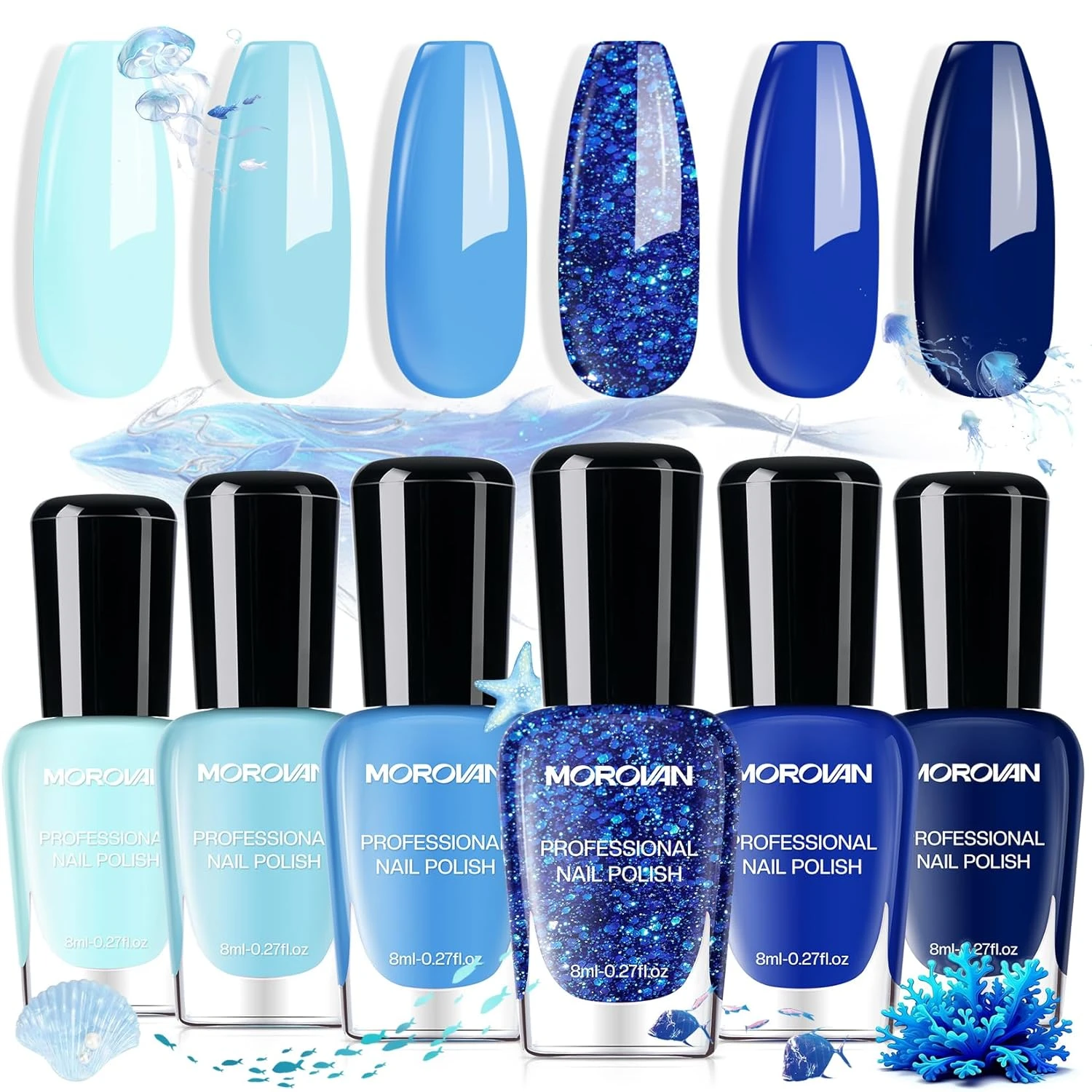 Blue gradient polish set base for ombre nails