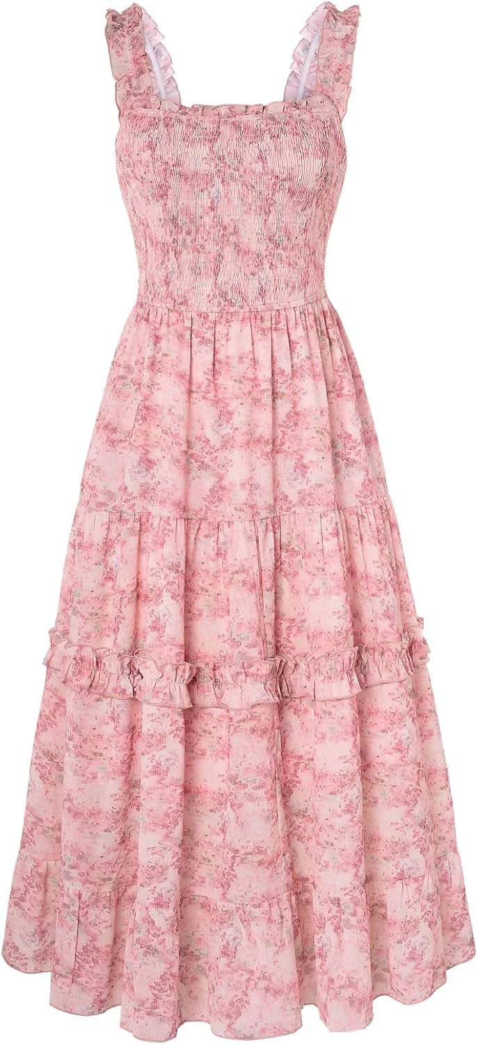 Blush pink floral dress in romantic blooms