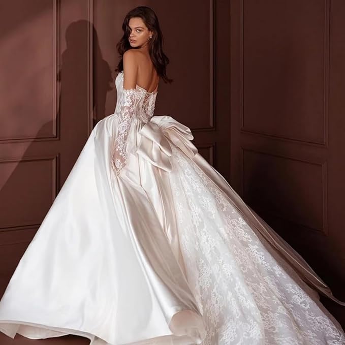 Bow back satin wedding dress statement detail