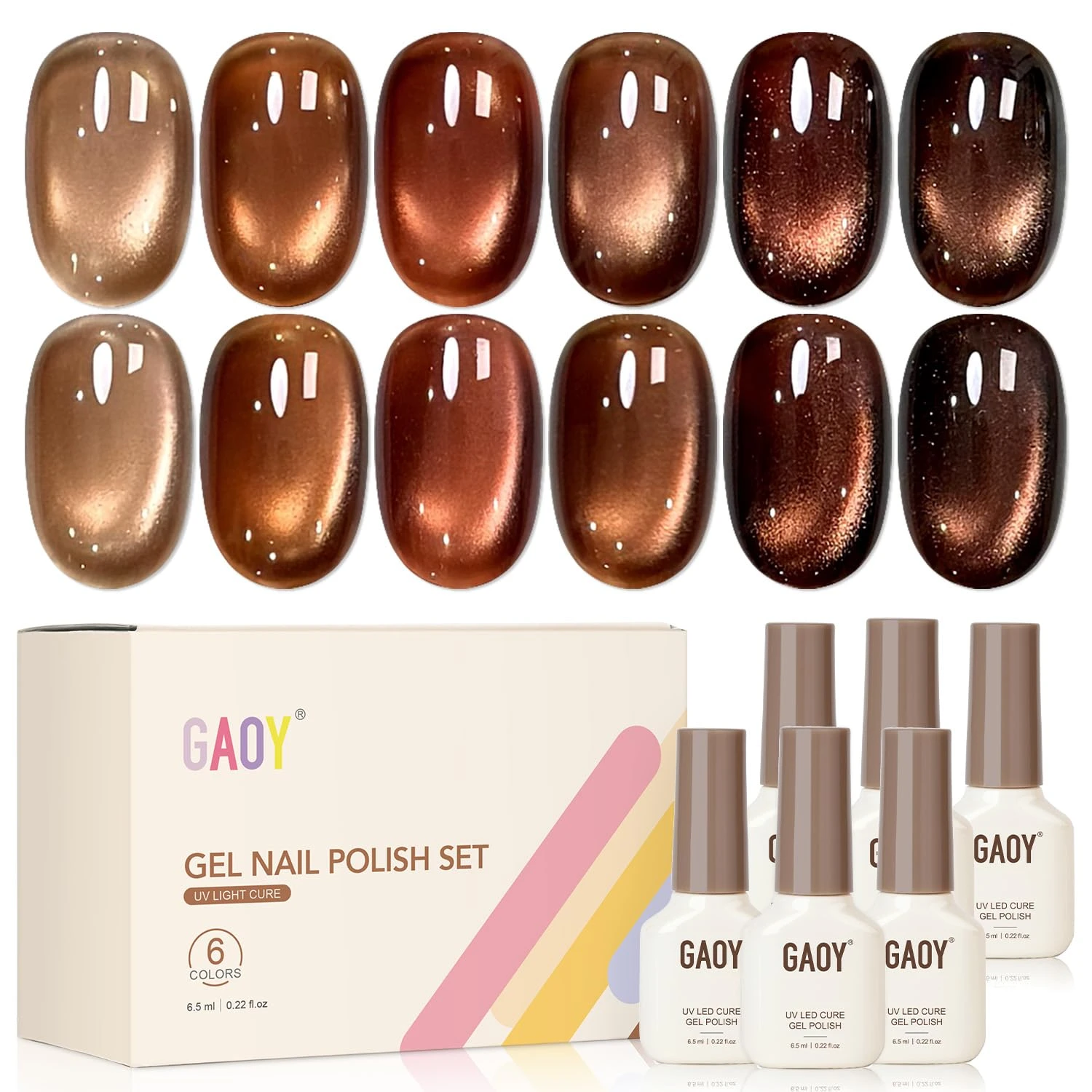 Brown cat eye gel polish for chocolate glow nails