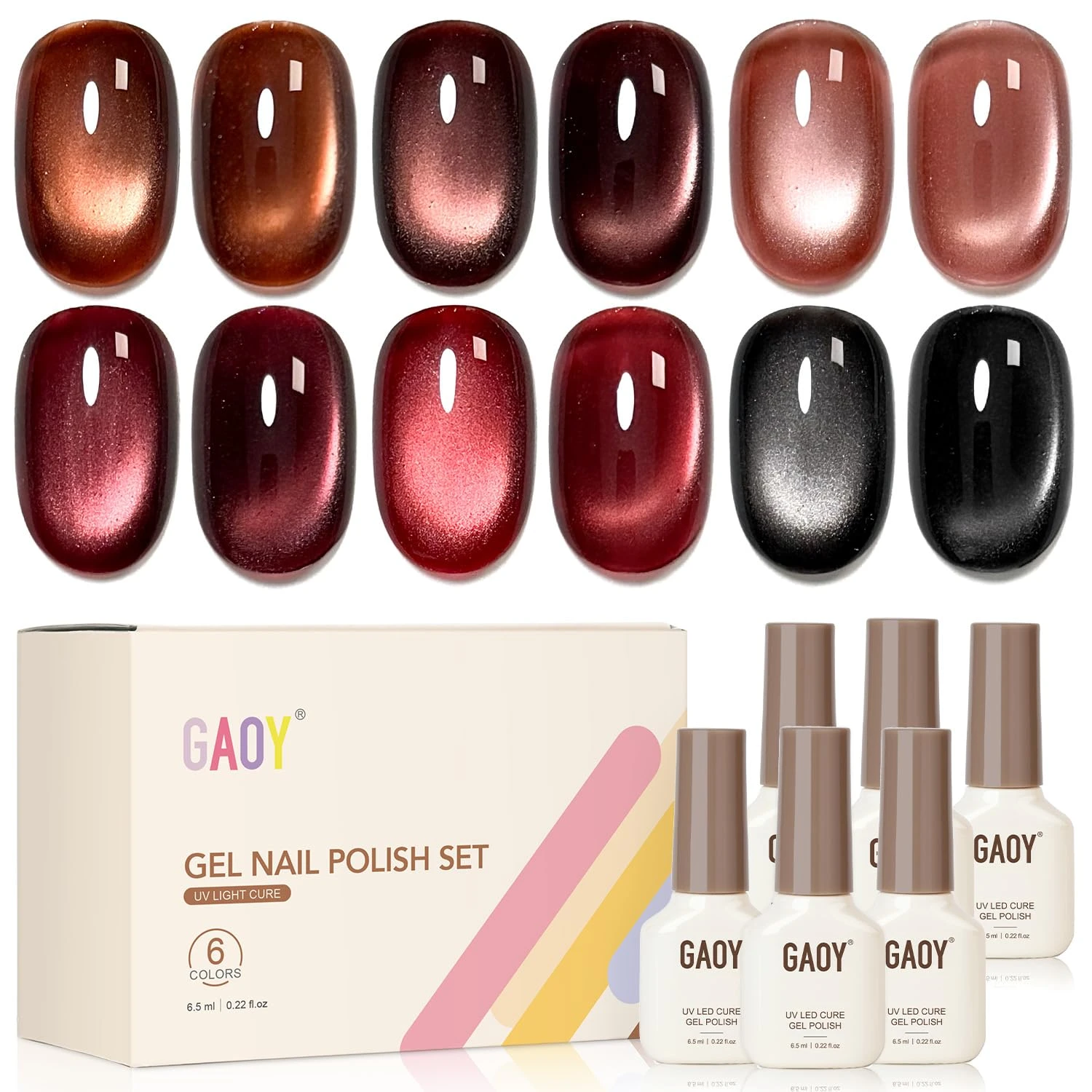Burgundy cat eye gel polish for magnetic shimmer nails