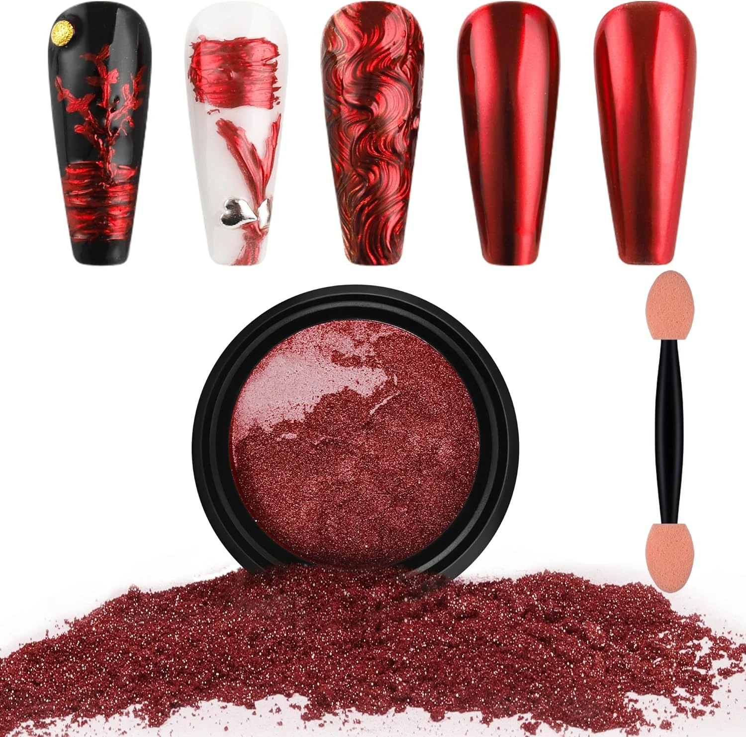 Burgundy chrome powder for cherry chrome nails