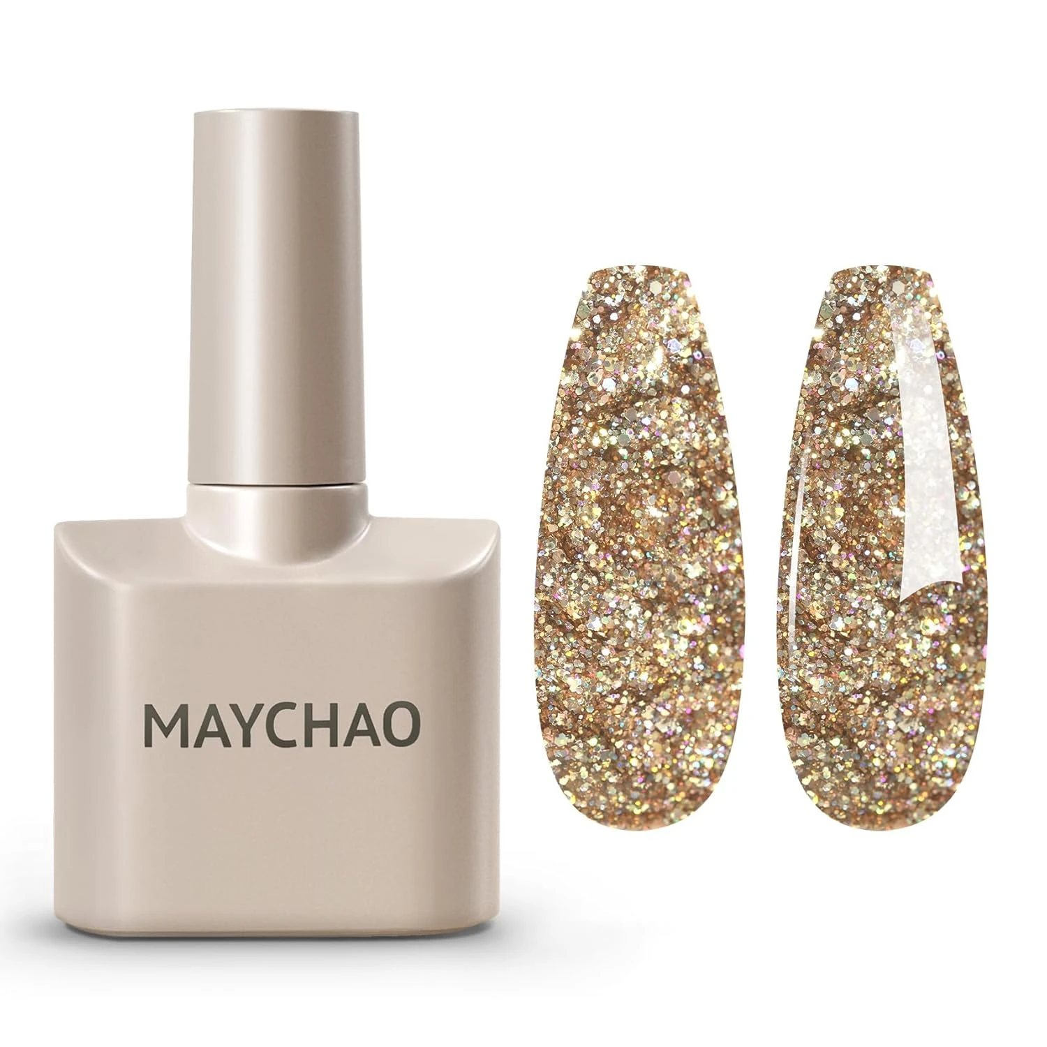 Champagne glitter gel polish for gold cat eye nails