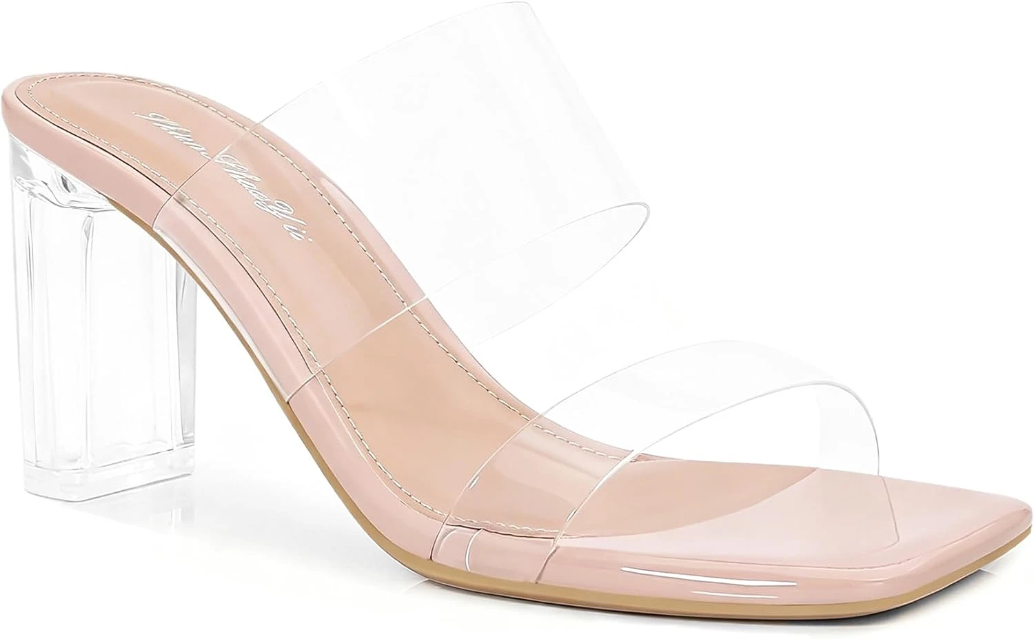 Clear strap heels for ruched maxi dress