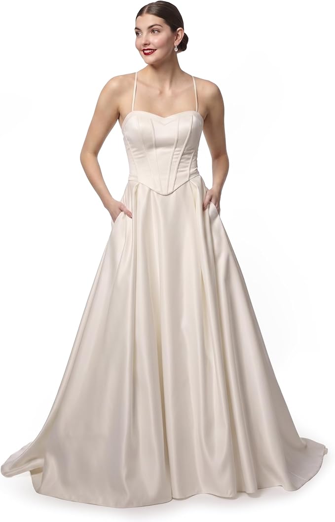 Corset bodice satin wedding dress with boning