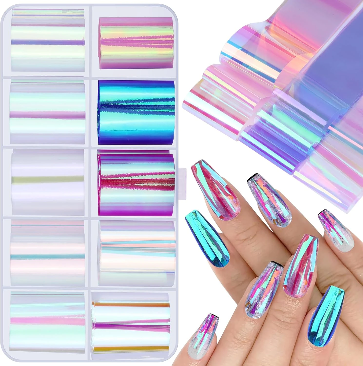 Cracked glass foil for ice blue textured nail design