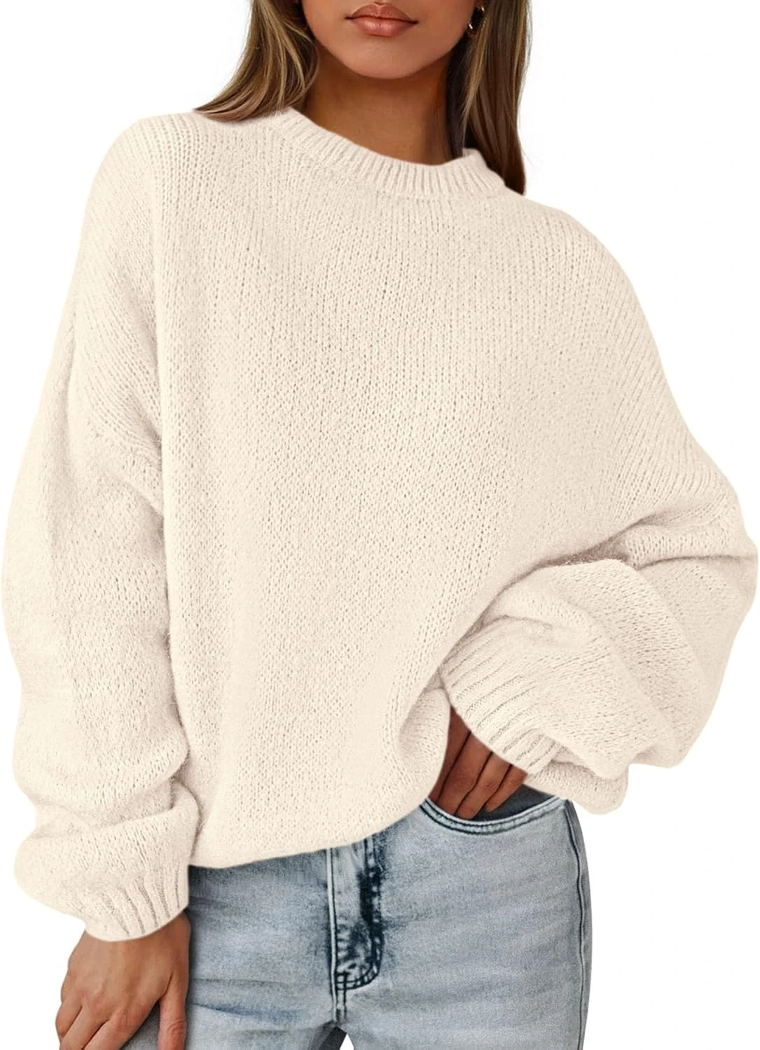 Cream oversized knit for red boots outfit