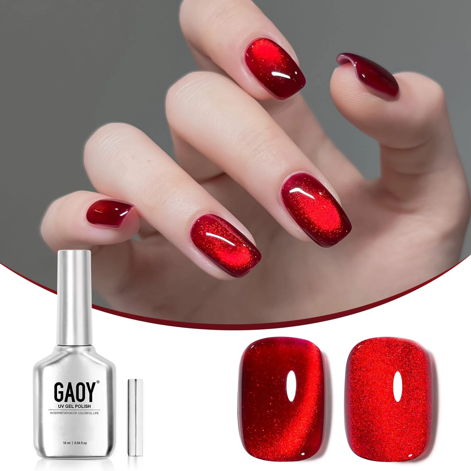 Red Nails for Every Plan: 16 Sets Sorted by the Occasion in 2026 10 Crimson cat eye gel for red velvet band nails