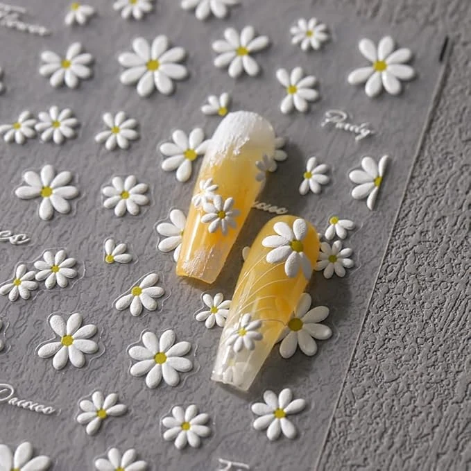 White daisy nail stickers for cute white nails