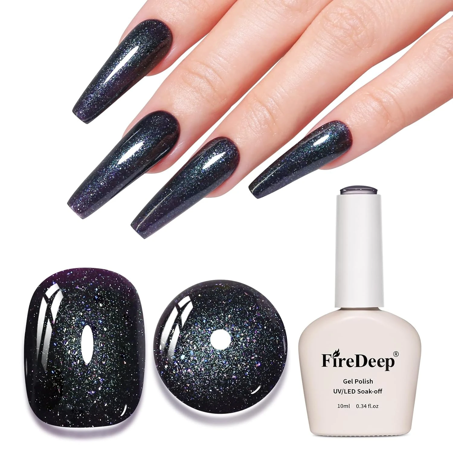 Deep charcoal gel polish base for holographic chrome nails
