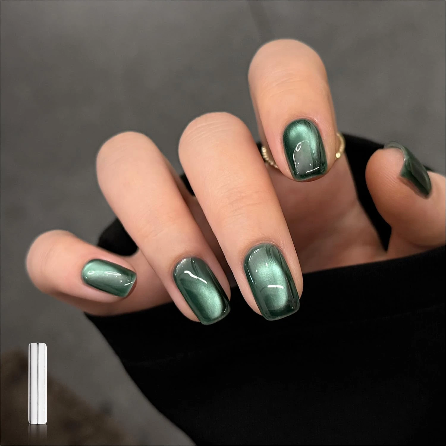 Green Nails Worth Saving: 16 Sets From Mint to Emerald for 2026 39 Deep jade magnetic base for cat eye nails