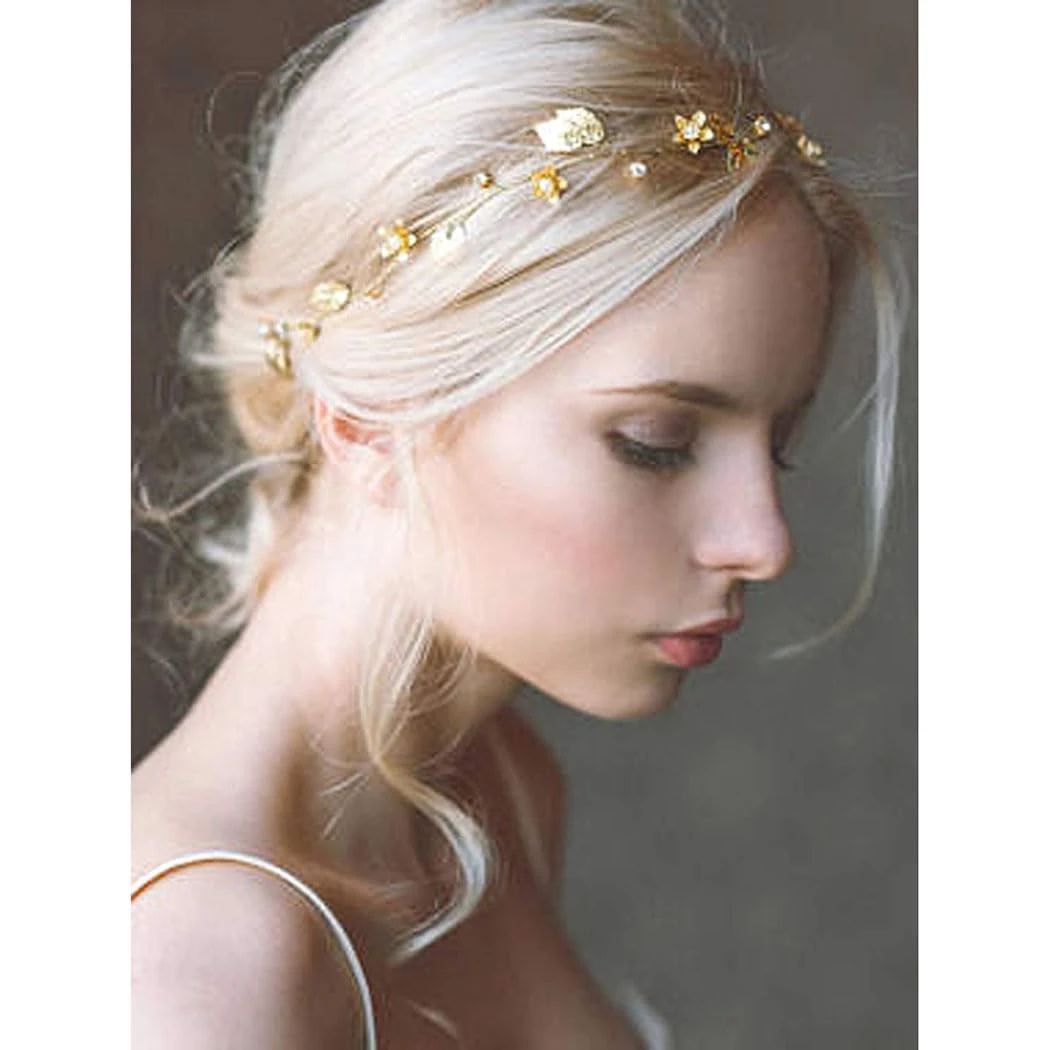 Floral hair vine for off shoulder silk gown