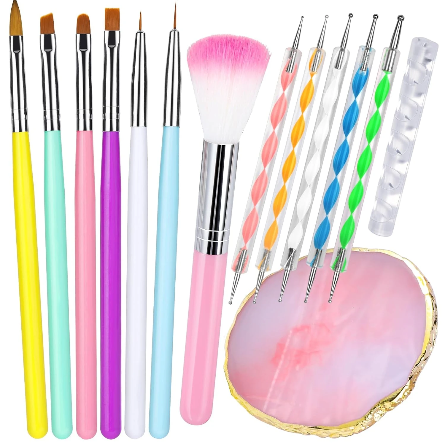 Dip powder brush set for applying dip powder on ombre nails