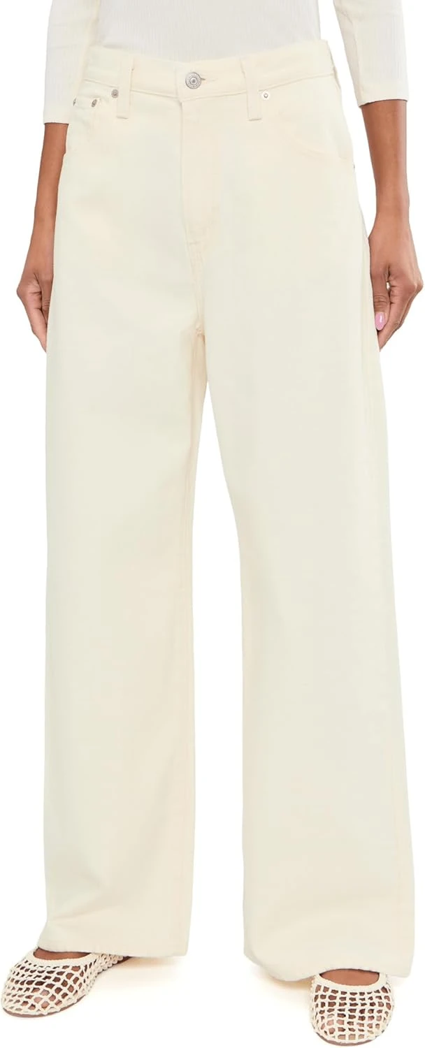 Ecru wide leg jeans for red shirt look