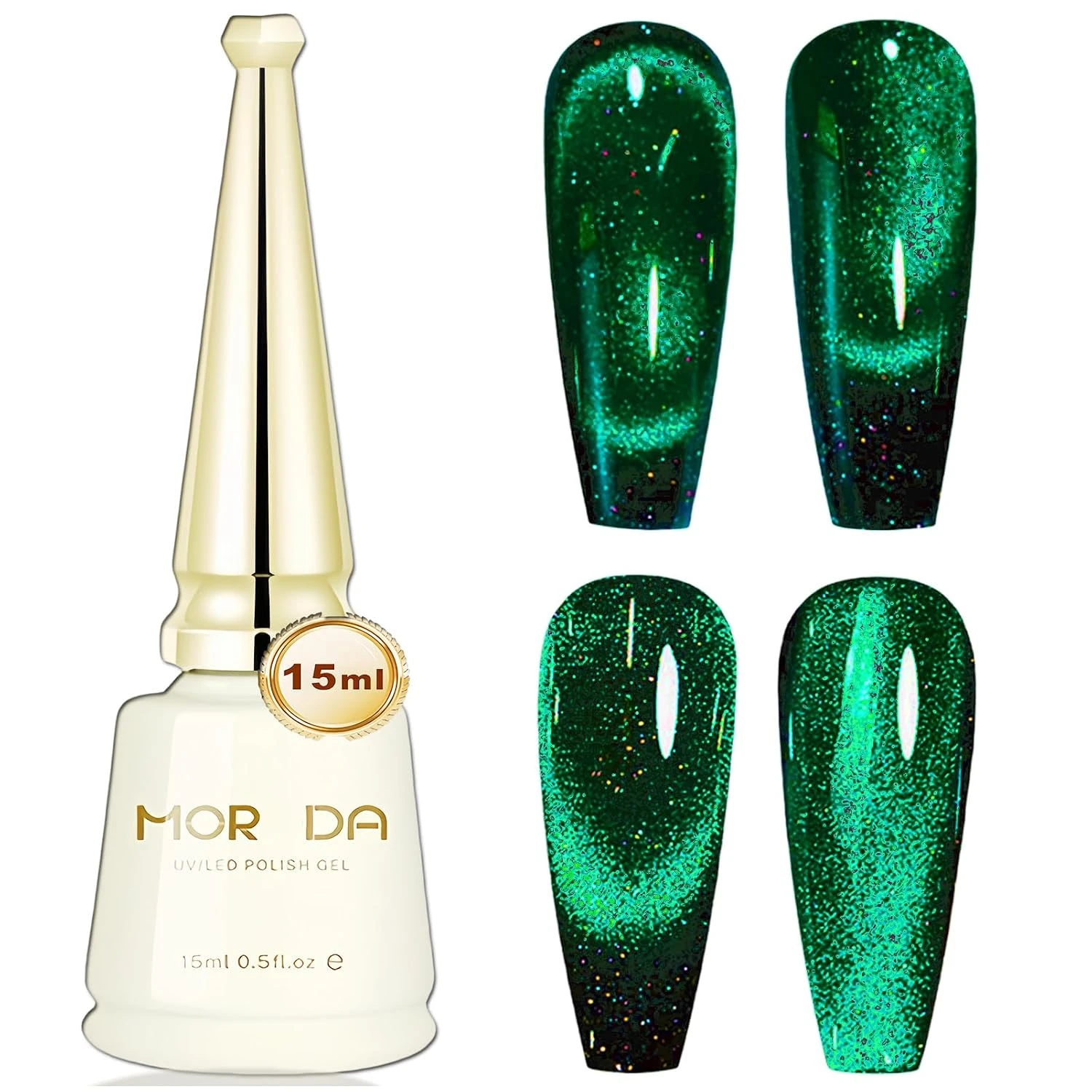 Green Nails Worth Saving: 16 Sets From Mint to Emerald for 2026 38 Emerald magnetic polish for green cat eye nails