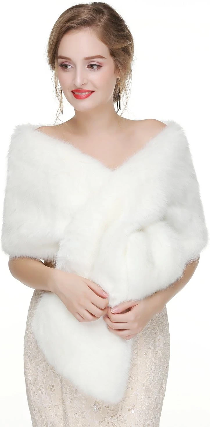 Faux fur wrap for winter silk wedding gown