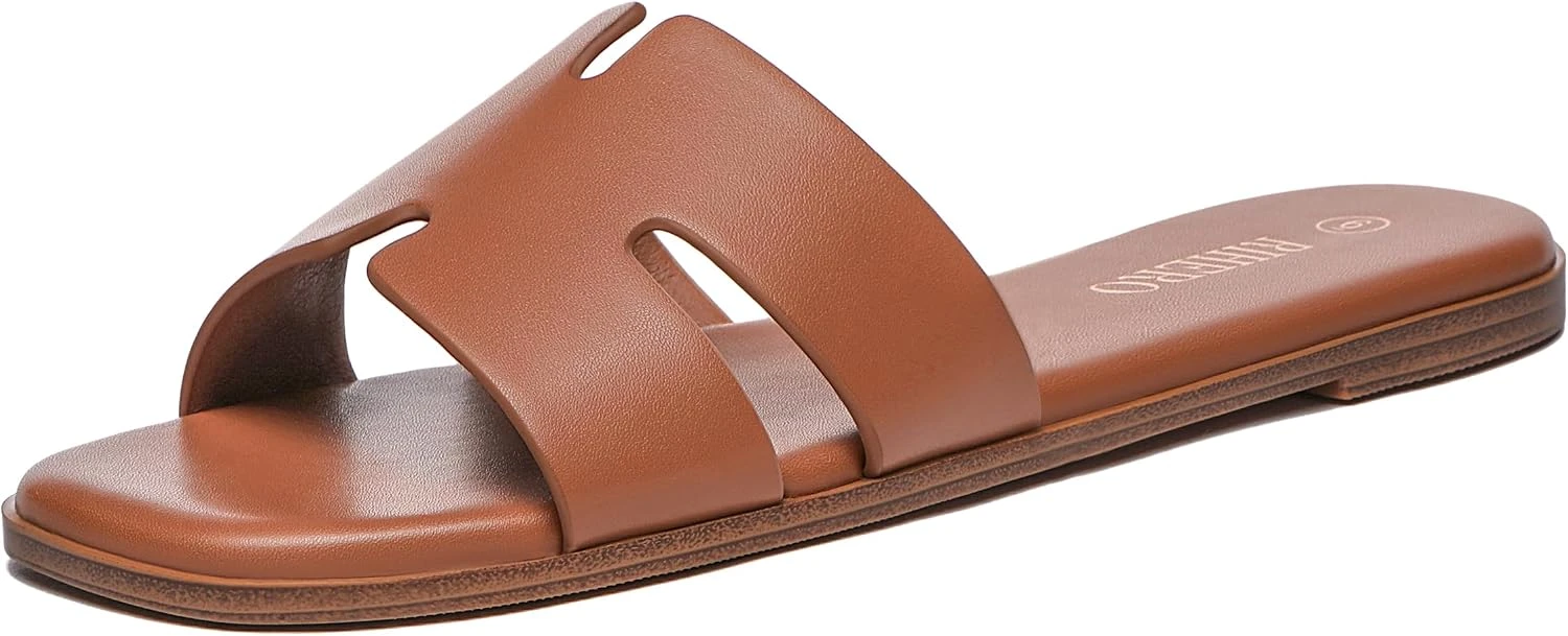 Flat leather slide sandals for summer floral dress