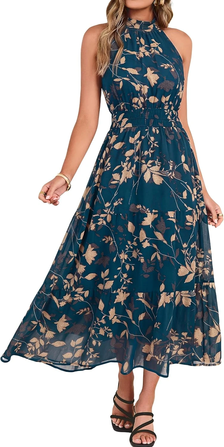 Floral chiffon maxi dress for garden wedding guest