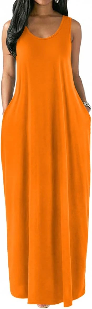 Flowy orange maxi dress for vacation outfit