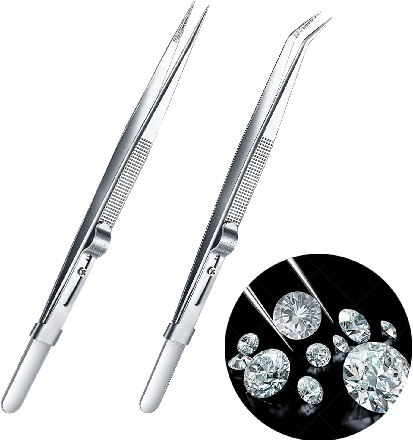 Slanted tweezers for eye gem application