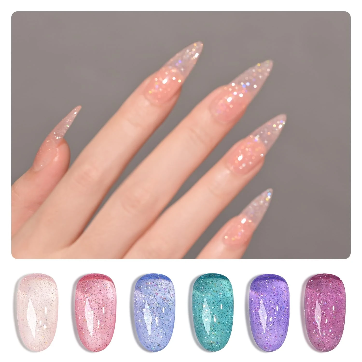 Glitter jelly gel polish for suspended glitter nails