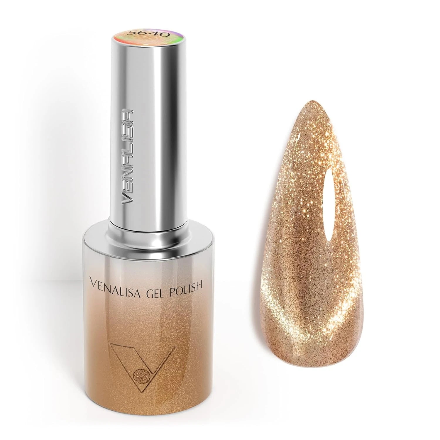 Gold cat eye gel polish for champagne shimmer nails