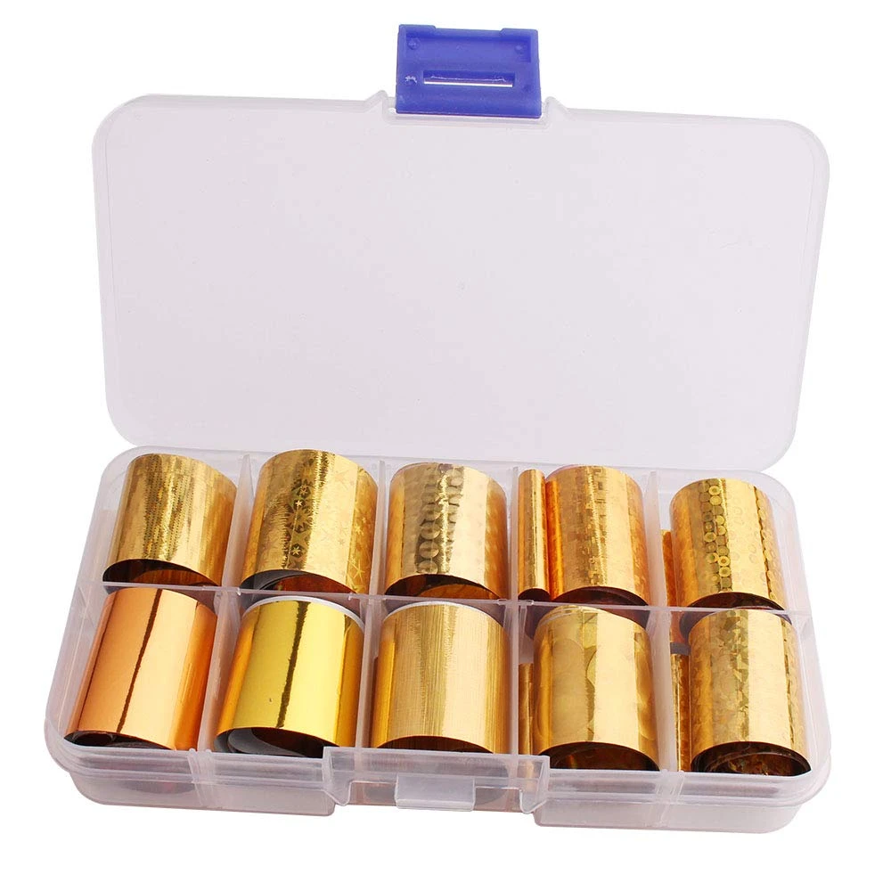 Gold nail foil transfer for burgundy nails with gold